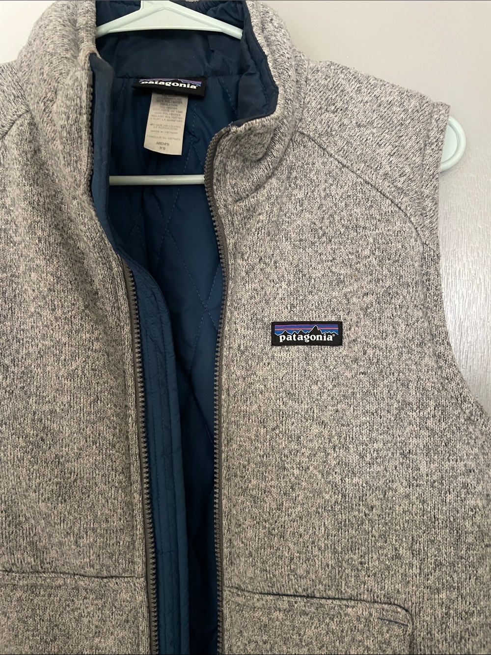 Patagonia Gray Heather Vest with Navy Interior